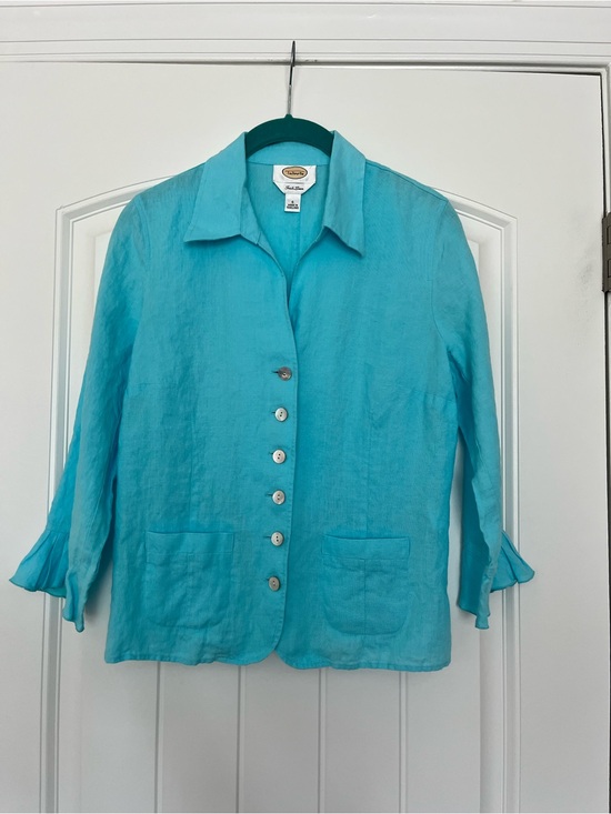 Talbots Tops - Talbots Bright Aqua Linen Shirt Jacket Size 6